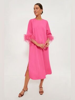 TUCKERNUCK Hot Pink Feather Jamie Dress Maxi Statement Dress Size Large NWT